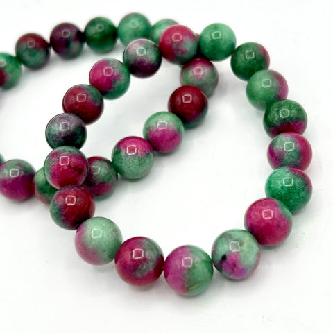 Pink and Green Dyed Jade Bracelet
