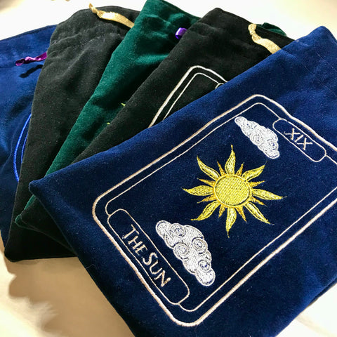 Embroidered Velvet Drawstring Tarot Bags (Multiple Options)