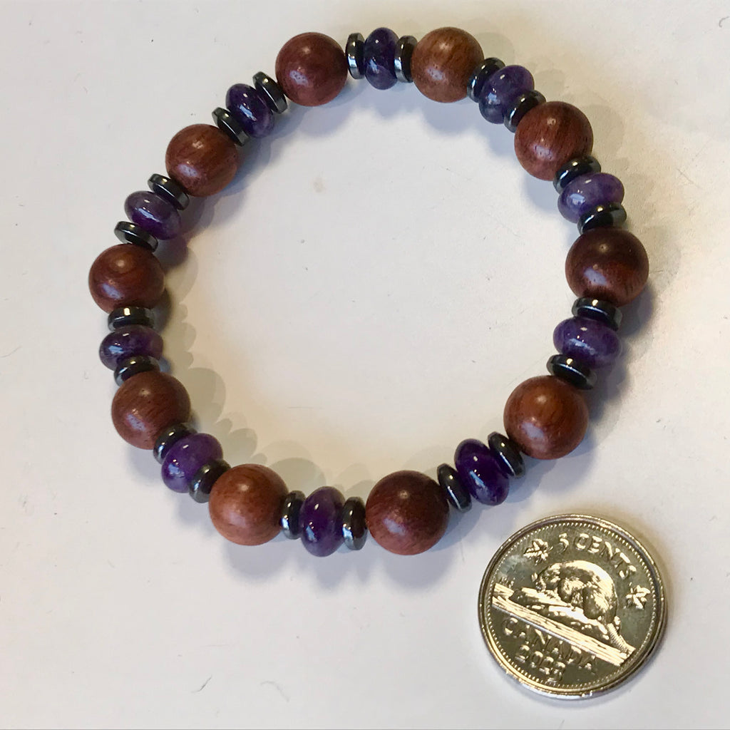 Wood and Amethyst Beaded Bracelet