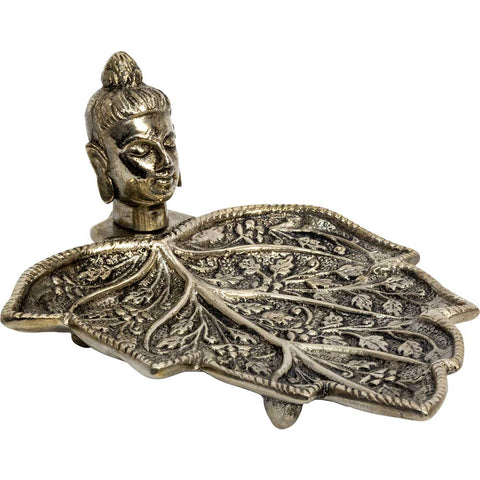 Metal Incense Burner - Buddha On a Leaf