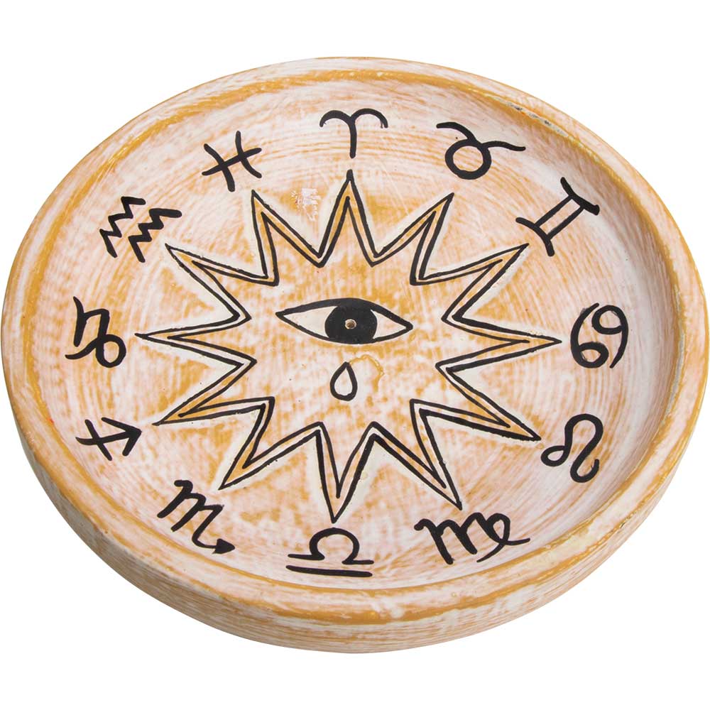 Round Wooden Zodiac Incense Holder