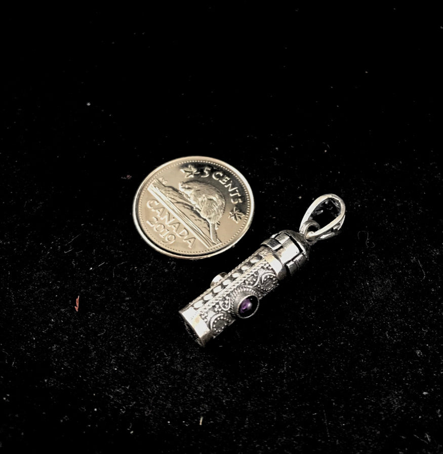 Sterling Silver Chambered Pendant with Inlaid Stone