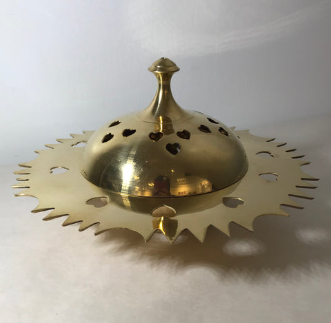 Golden Sun Incense Burner with Heart Cutouts