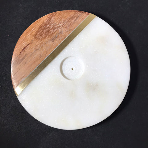 Round Incense Burner, Ceramic and Wood