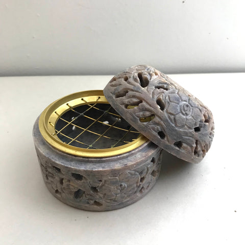 Medium Grid Soap Stone Incense Burner with Lid