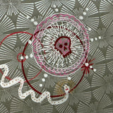 Decorative design with a central spiral pattern on a textured background