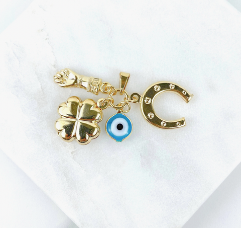 Protection and Luck Pendant Cluster 18k Gold