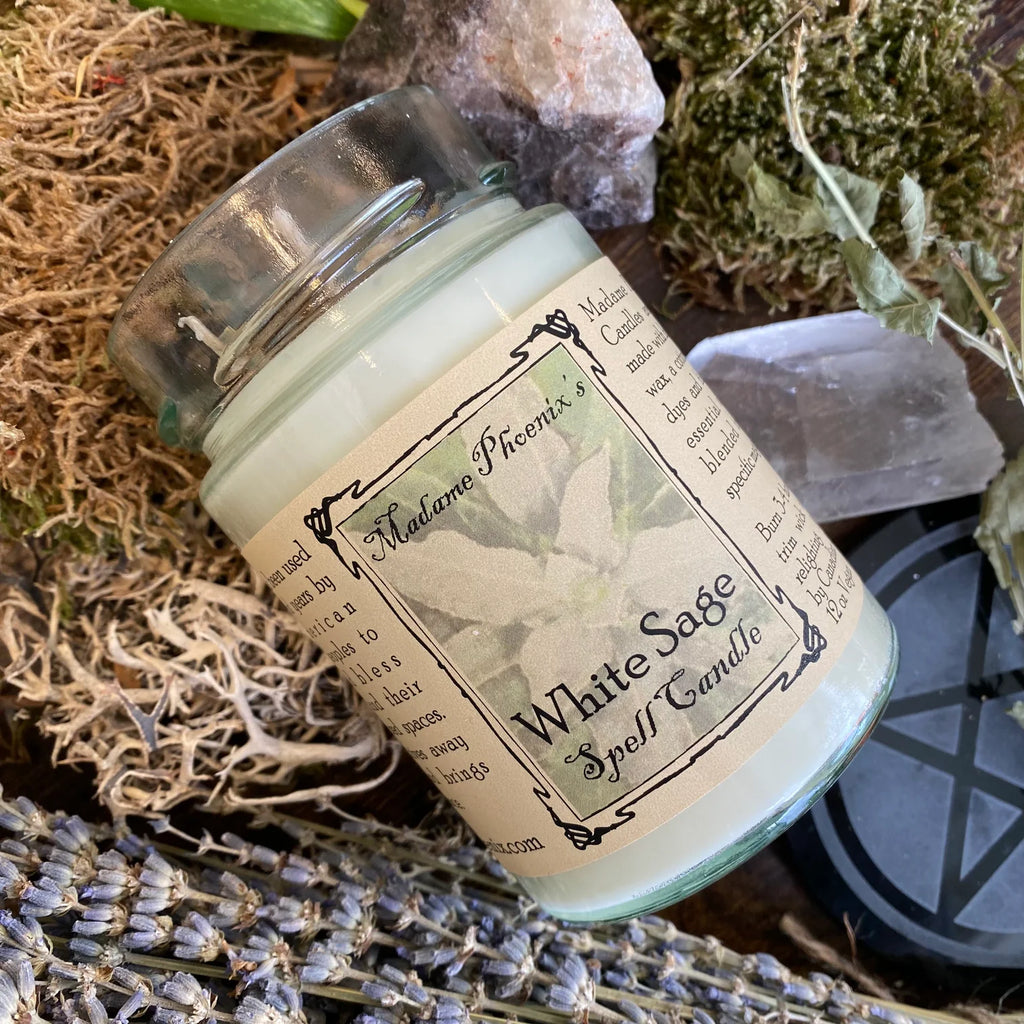 White Sage 12 oz Blessing & Cleansing Candle by Madame Phoenix