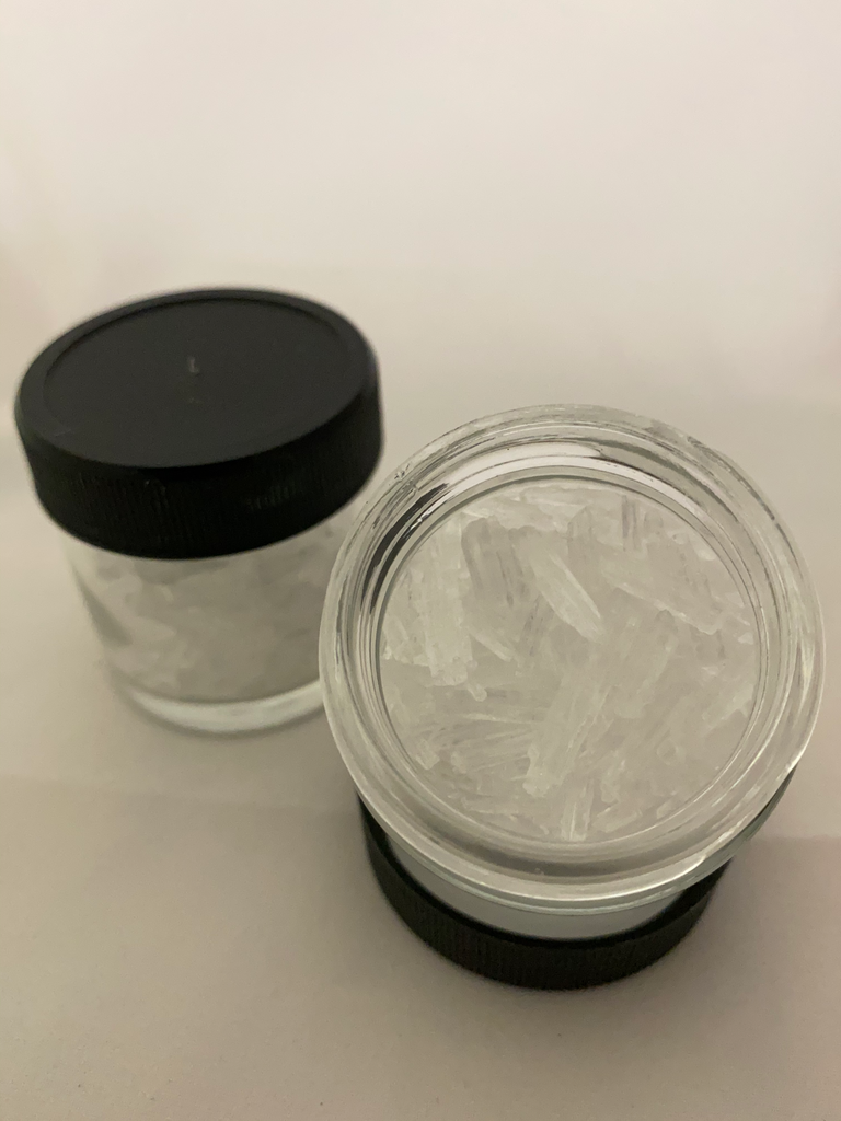Menthol crystals with resealable jar
