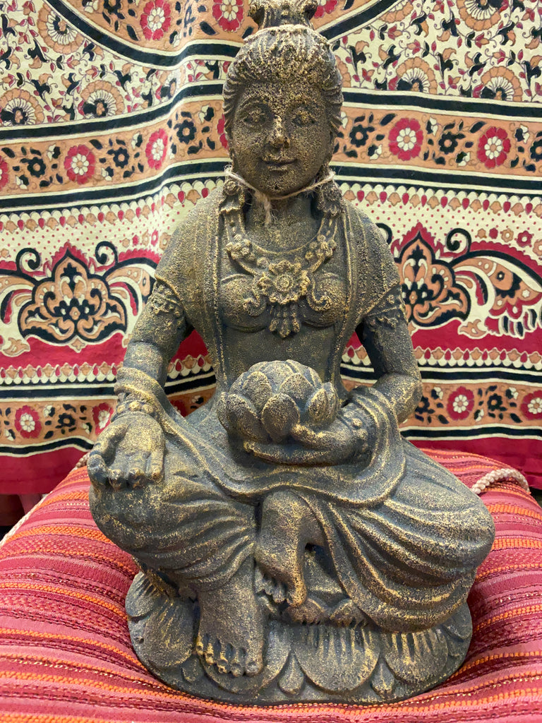 Meditating Kuan Yin + Lotus Volcanic Stone Incense Holder