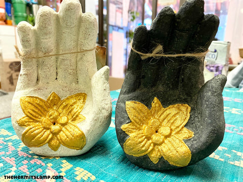 Hand and Golden Flower Volcanic Stone Incense Holder